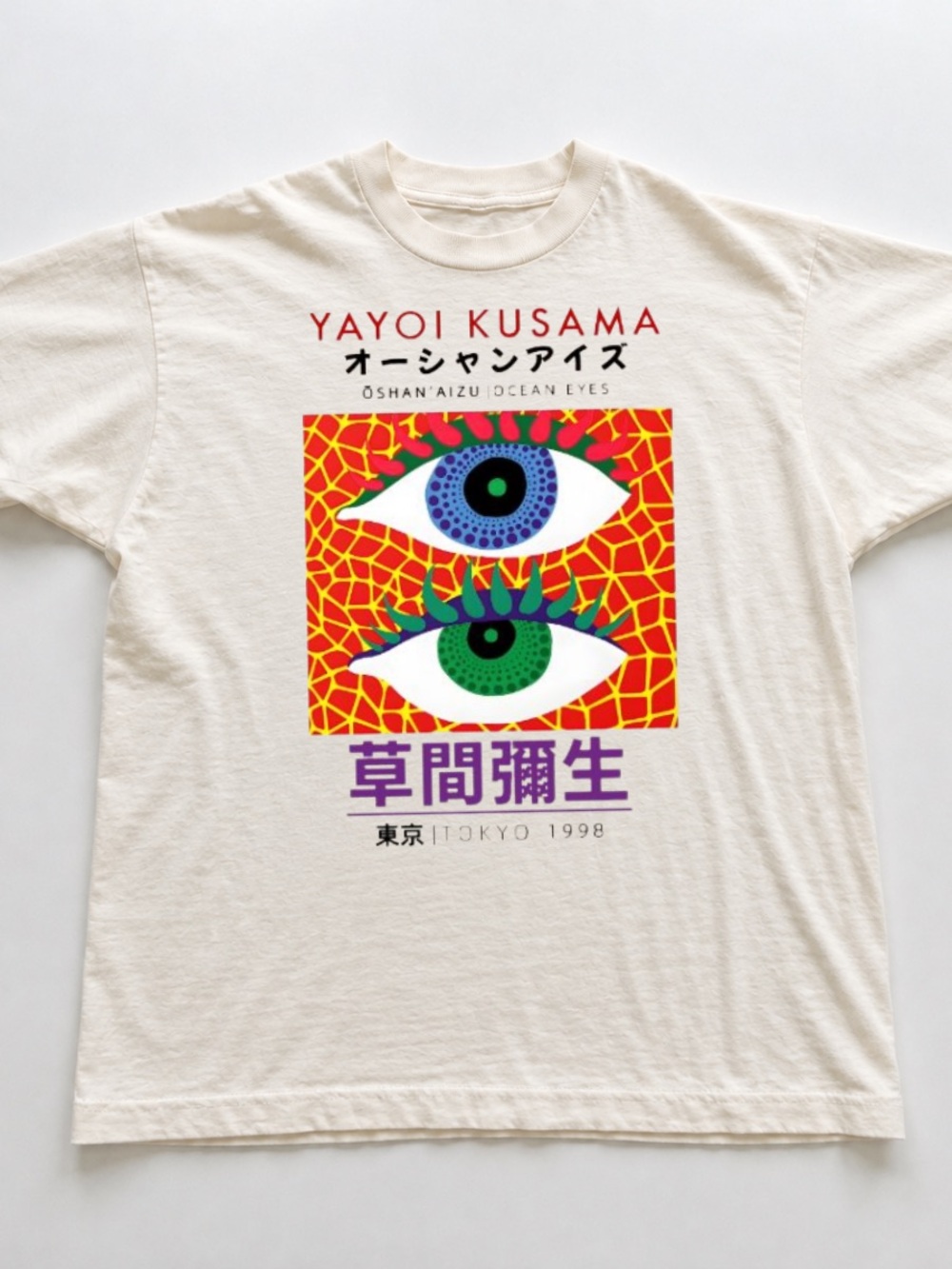 Off White Graphic Tee with Multicolor Eye Print